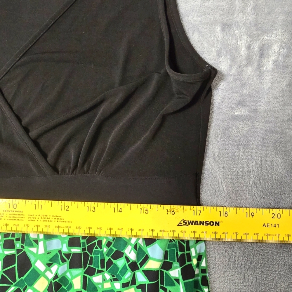 2/$30‎ Y2K Black & Green Geometric Print Babydoll Long Maxi Dress Sz L Phoebe - Picture 5 of 7